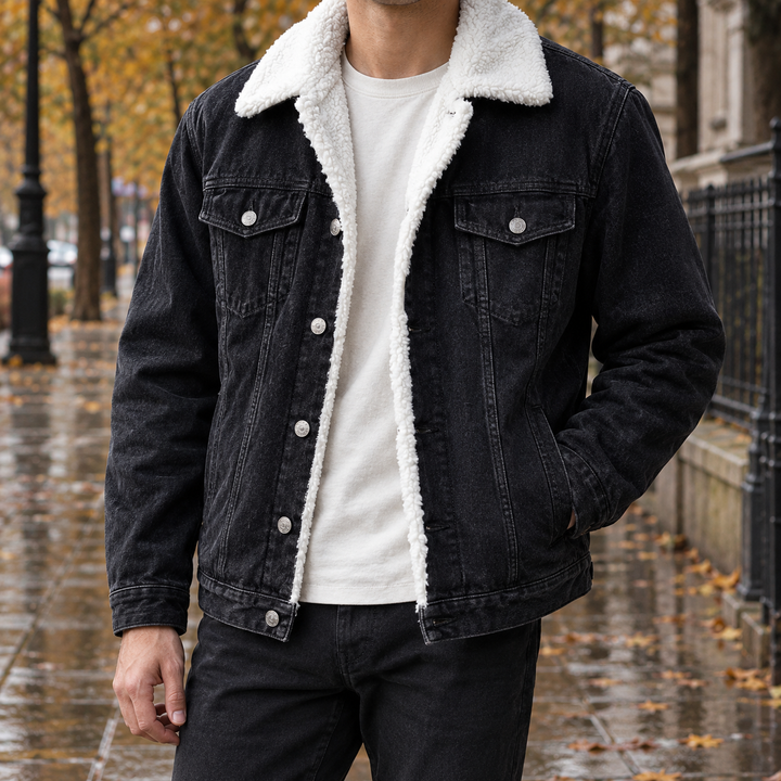 Veste en Jean Homme Doublée Sherpa Boutonnée pour l’Hiver