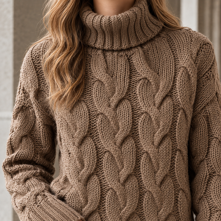 Women's Oversized Turtleneck Cable-Knit Sweater