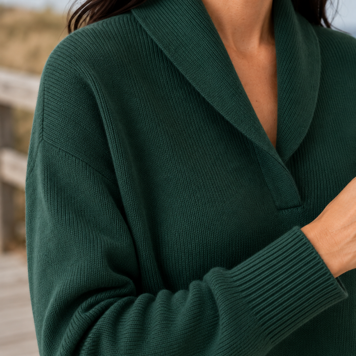 Pullover da donna in maglia fine con collo a scialle aperto e taglio casual