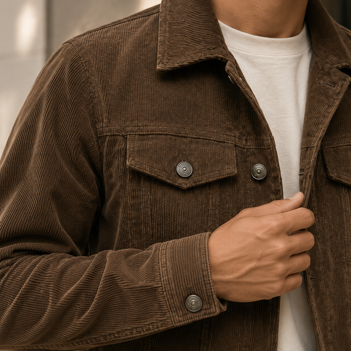 Veste Homme Velours Côtelé Boutonnée Poches Poitrine