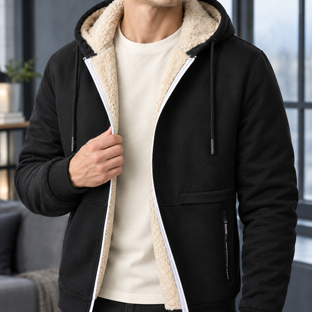 Sweat à Capuche Homme Doublé Sherpa Zippé avec Poches