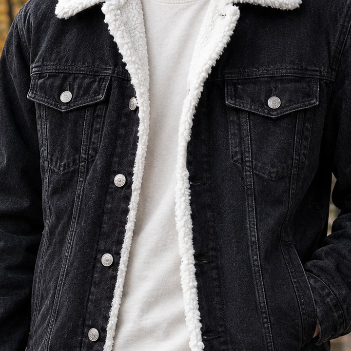 Veste en Jean Homme Doublée Sherpa Boutonnée pour l’Hiver