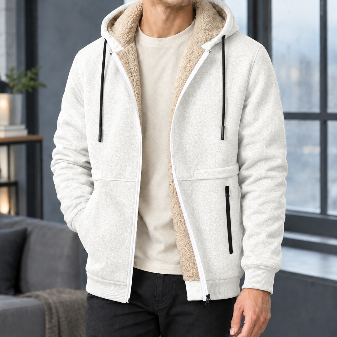 Sweat à Capuche Homme Doublé Sherpa Zippé avec Poches