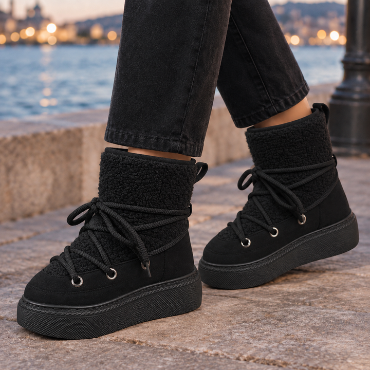 Bottes de Neige Femme Plateforme Lacets Tige Texturée