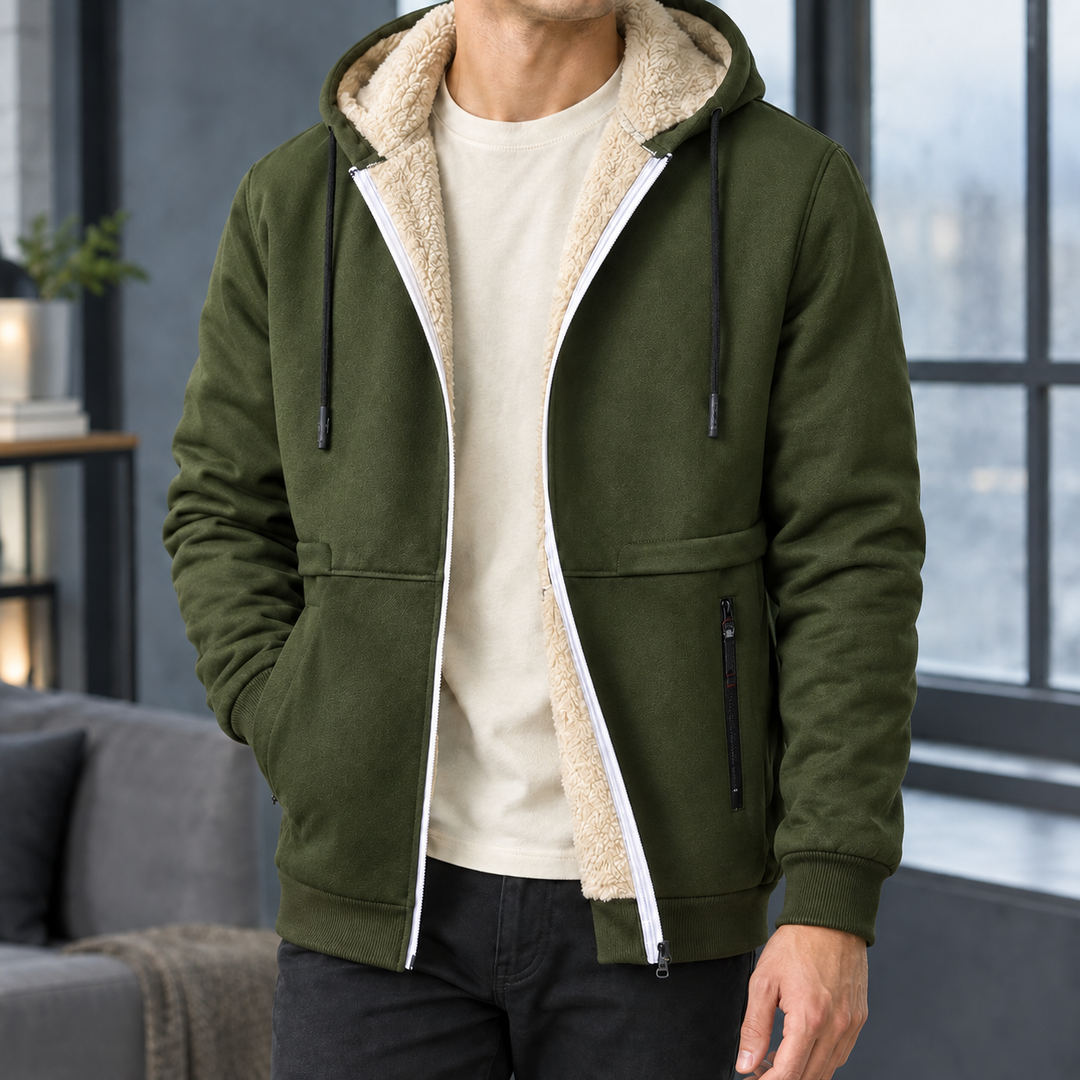 Sweat à Capuche Homme Doublé Sherpa Zippé avec Poches