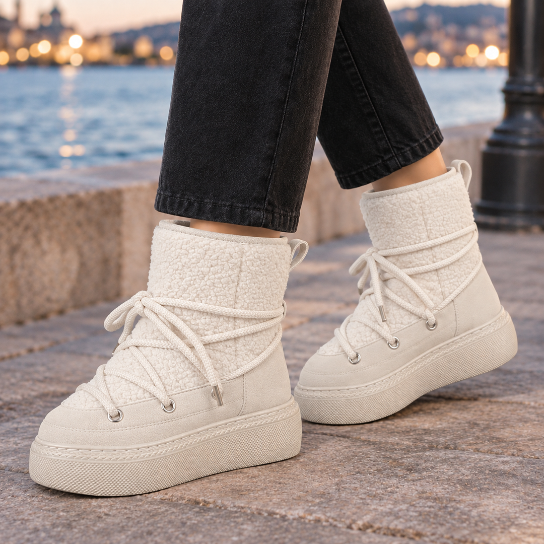 Bottes de Neige Femme Plateforme Lacets Tige Texturée