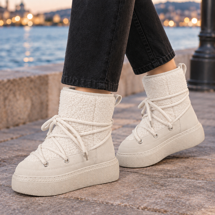 Bottes de Neige Femme Plateforme Lacets Tige Texturée