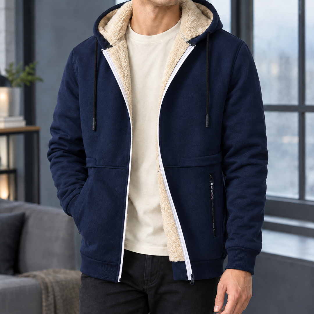 Sweat à Capuche Homme Doublé Sherpa Zippé avec Poches