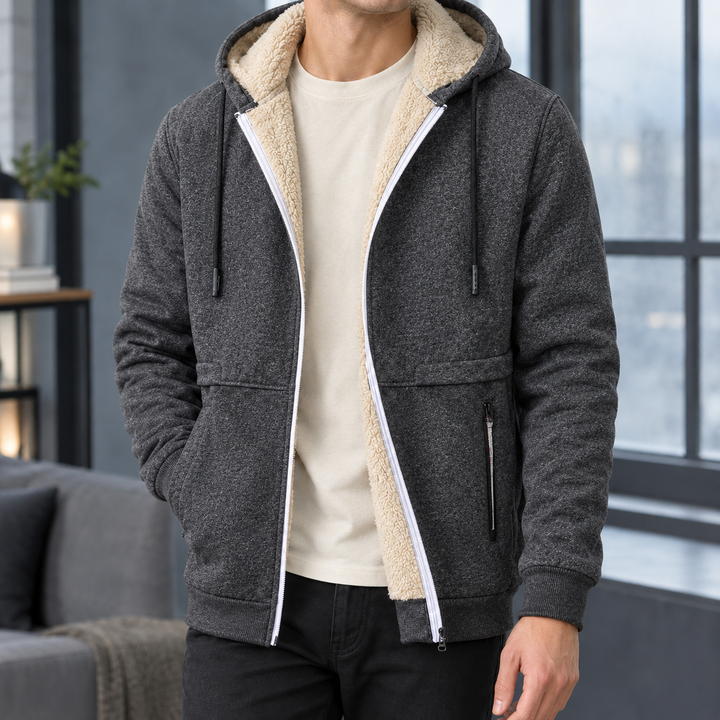 Sweat à Capuche Homme Doublé Sherpa Zippé avec Poches