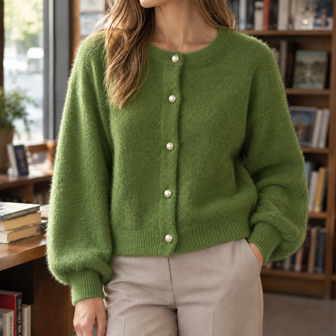 Cardigan da donna in maglia morbida con bottoni effetto perla e taglio casual
