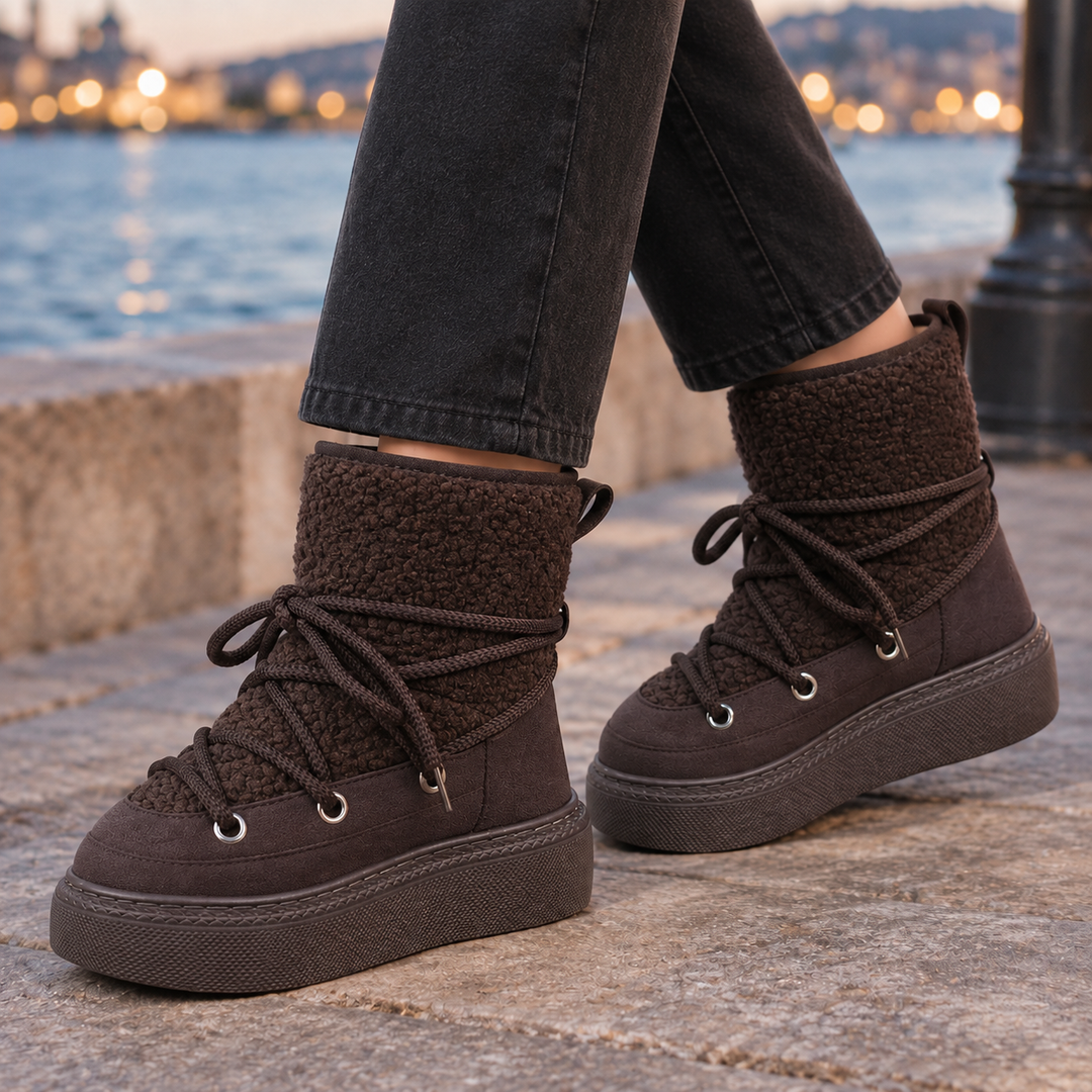 Bottes de Neige Femme Plateforme Lacets Tige Texturée