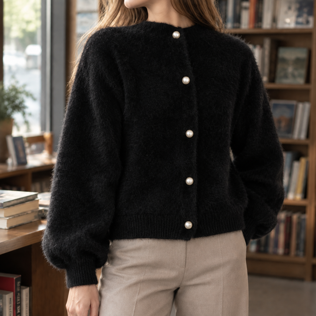 Cardigan da donna in maglia morbida con bottoni effetto perla e taglio casual