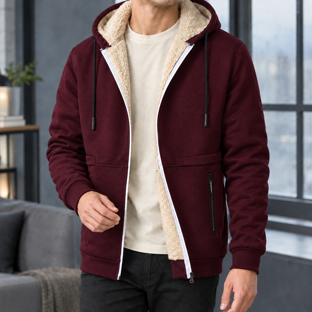 Sweat à Capuche Homme Doublé Sherpa Zippé avec Poches