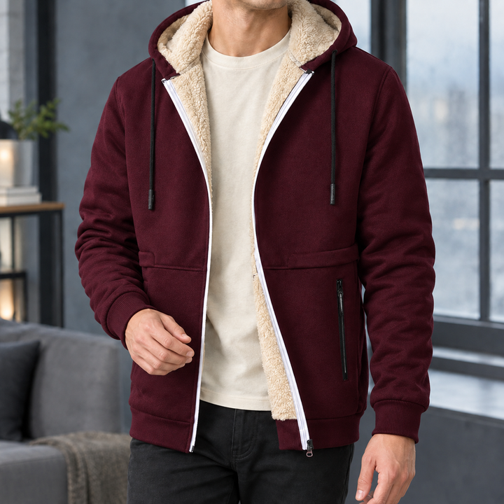 Sweat à Capuche Homme Doublé Sherpa Zippé avec Poches