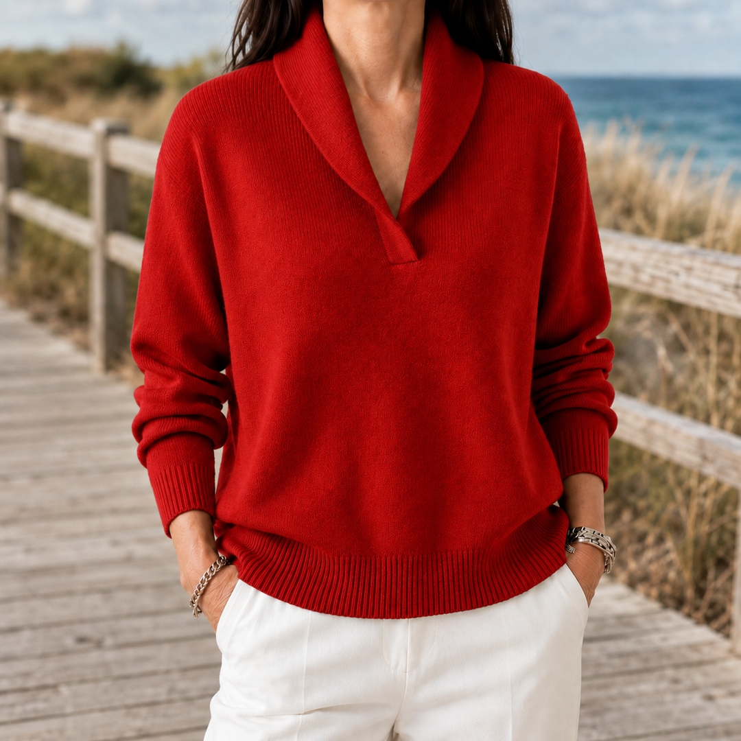 Pullover da donna in maglia fine con collo a scialle aperto e taglio casual