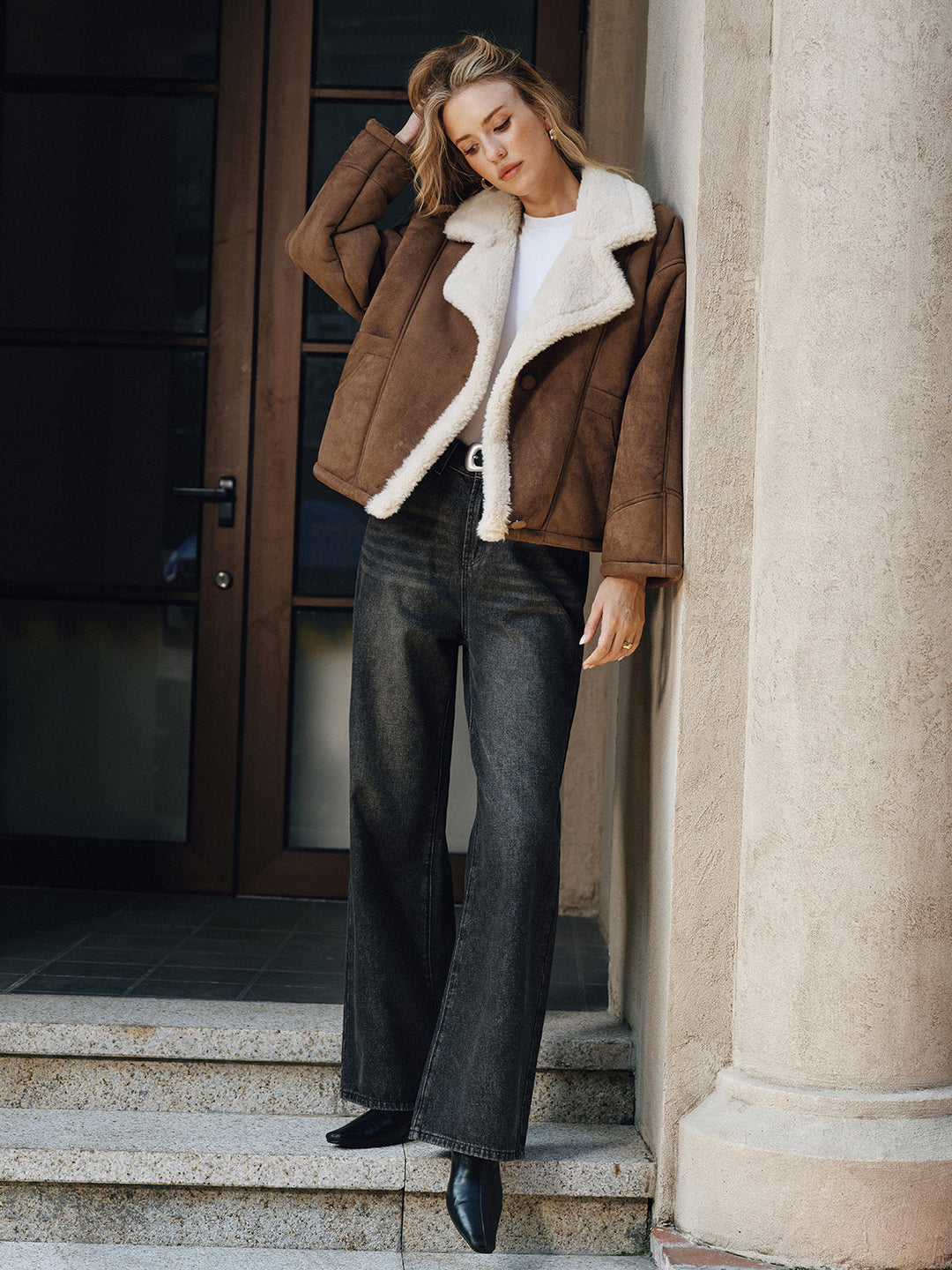 Veste Femme Aspect Suédine Avec Col Et Bordures Sherpa