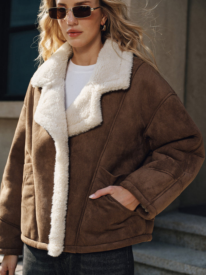 Veste Femme Aspect Suédine Avec Col Et Bordures Sherpa