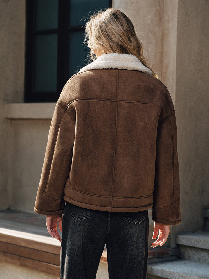 Veste Femme Boxy Bordure Effet Mouton Boutons