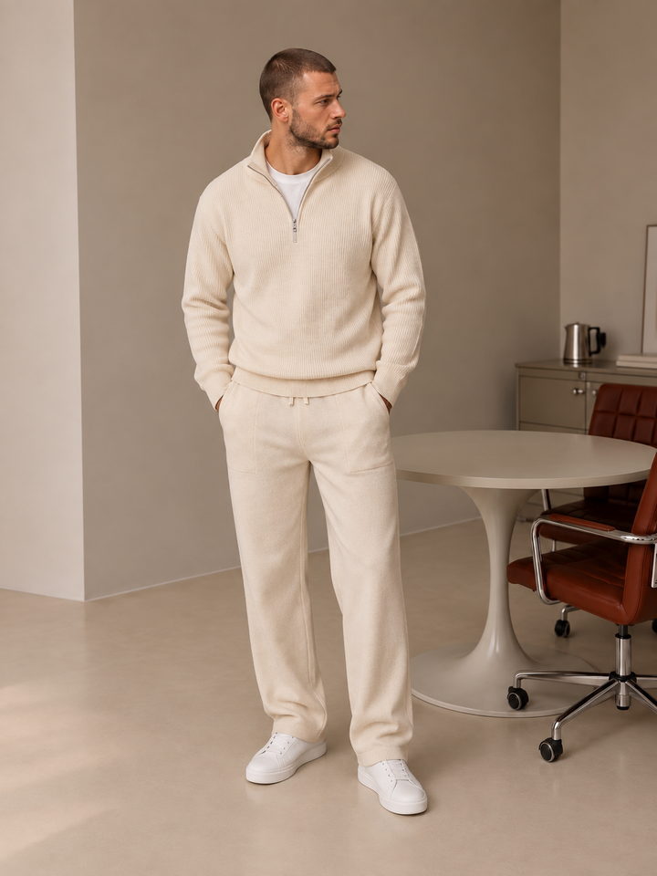 Ensemble En Maille Homme Demi Zip Col Montant Et Pantalon