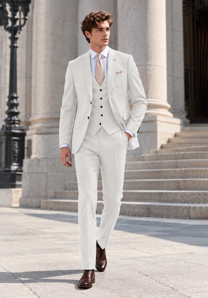 Costume Trois Pièces Homme Coupe Moderne avec Col Notch et Gilet Cinq Boutons