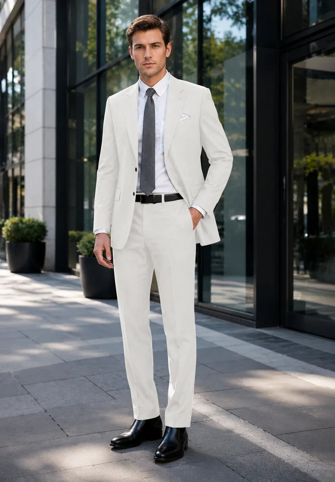 Klassischer Business-Zweiteiler für Herren mit Reverskragen und Hose mit niedrigem Bund