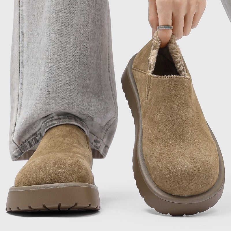 Men's Slip-On Suede Loafers with Faux Fur Lining and Thick Sole