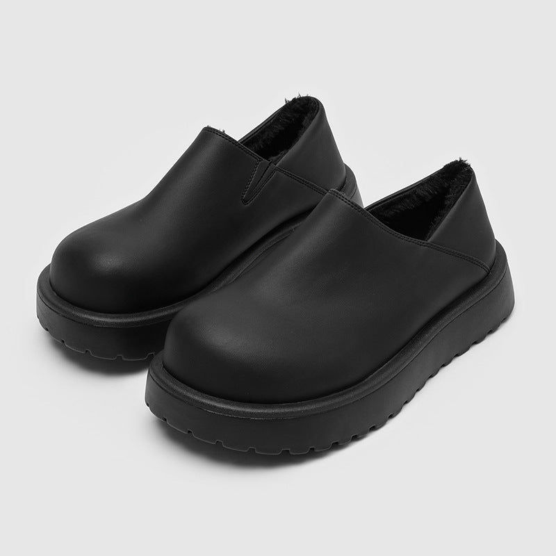 Men's Slip-On Suede Loafers with Faux Fur Lining and Thick Sole