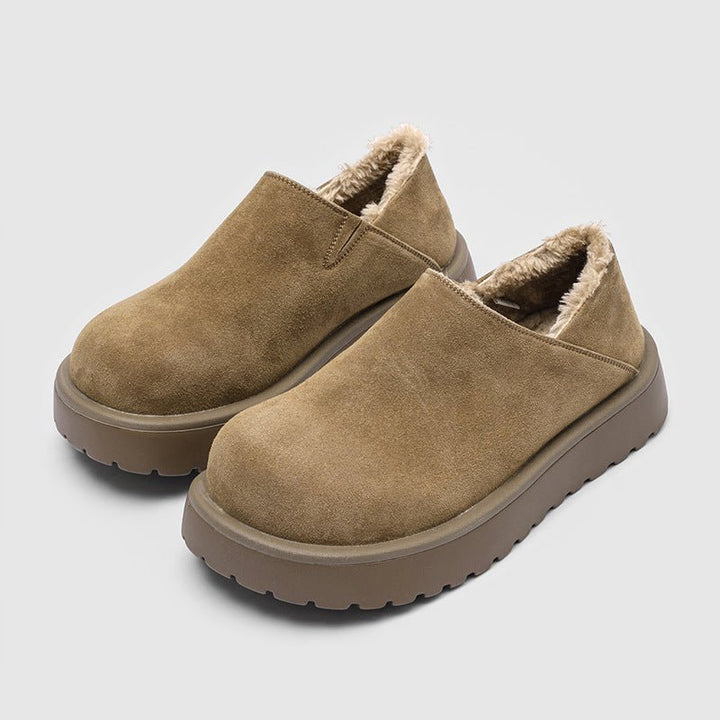 Men's Slip-On Suede Loafers with Faux Fur Lining and Thick Sole