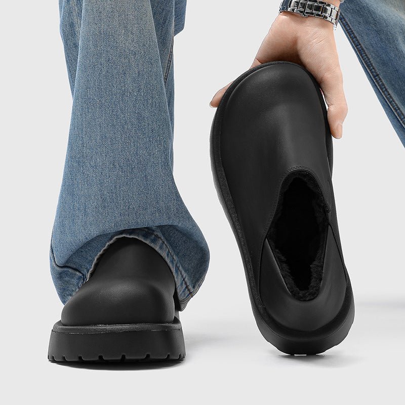 Men's Slip-On Suede Loafers with Faux Fur Lining and Thick Sole