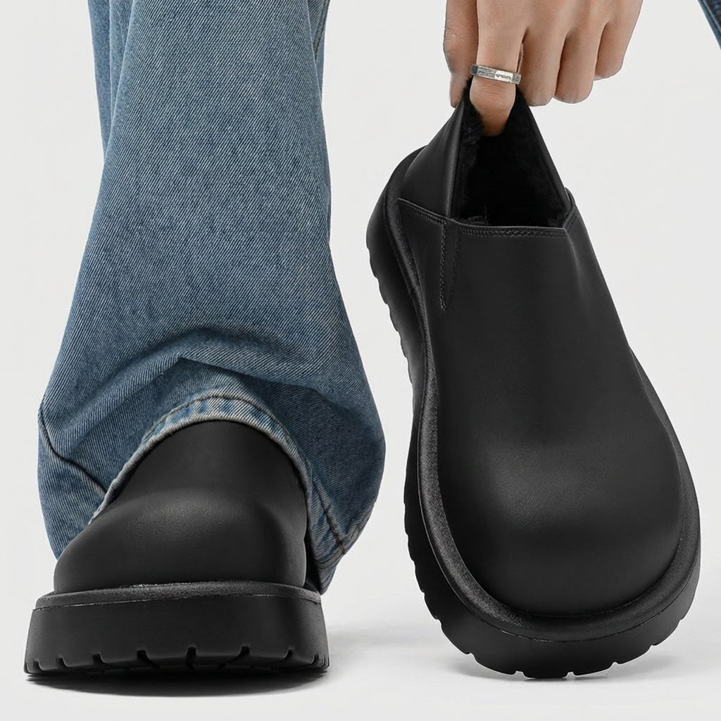 Men's Slip-On Suede Loafers with Faux Fur Lining and Thick Sole
