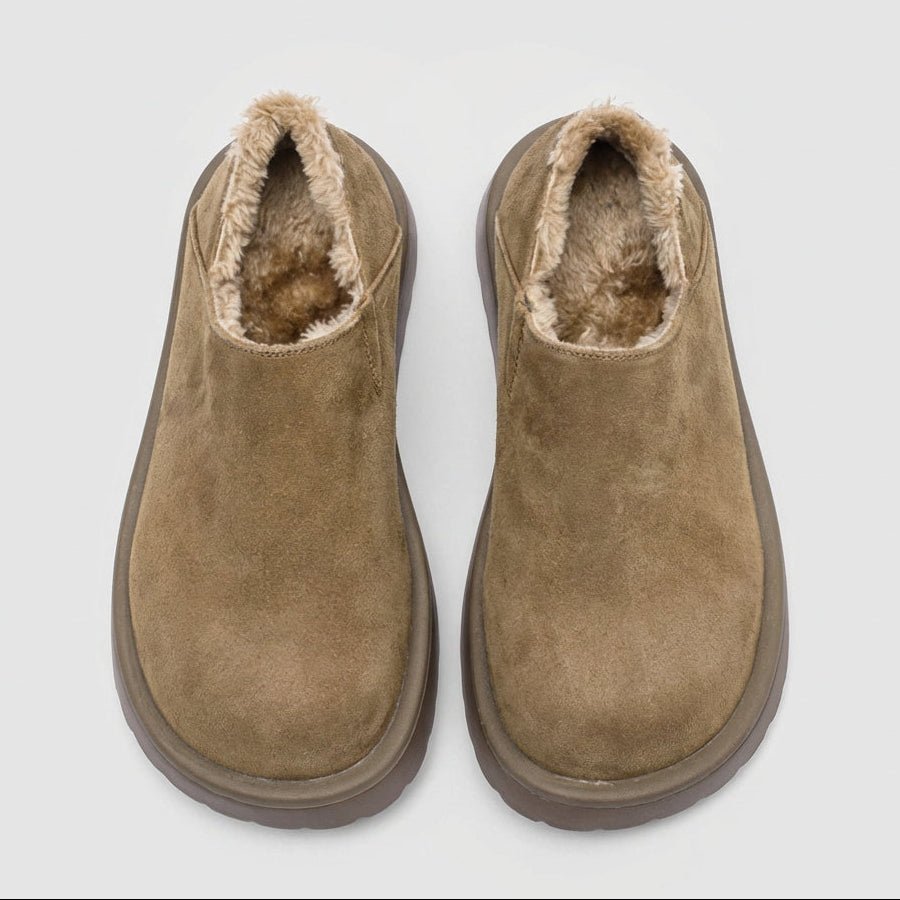 Men's Slip-On Suede Loafers with Faux Fur Lining and Thick Sole