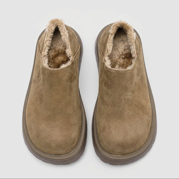 Men's Slip-On Suede Loafers with Faux Fur Lining and Thick Sole