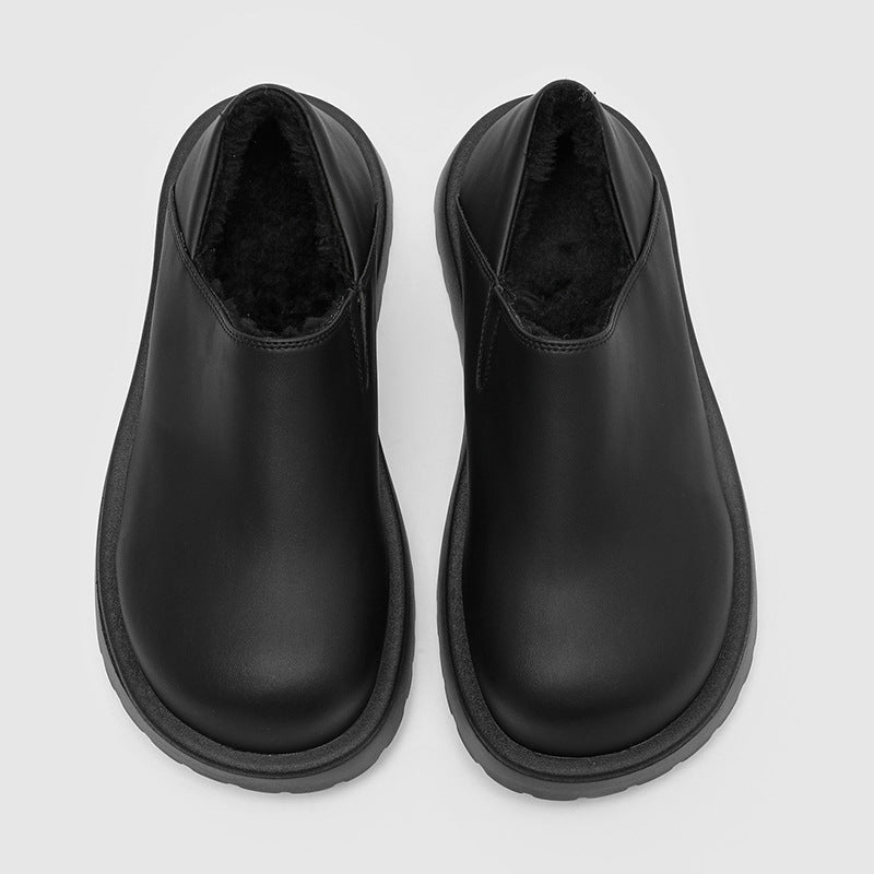 Men's Slip-On Suede Loafers with Faux Fur Lining and Thick Sole