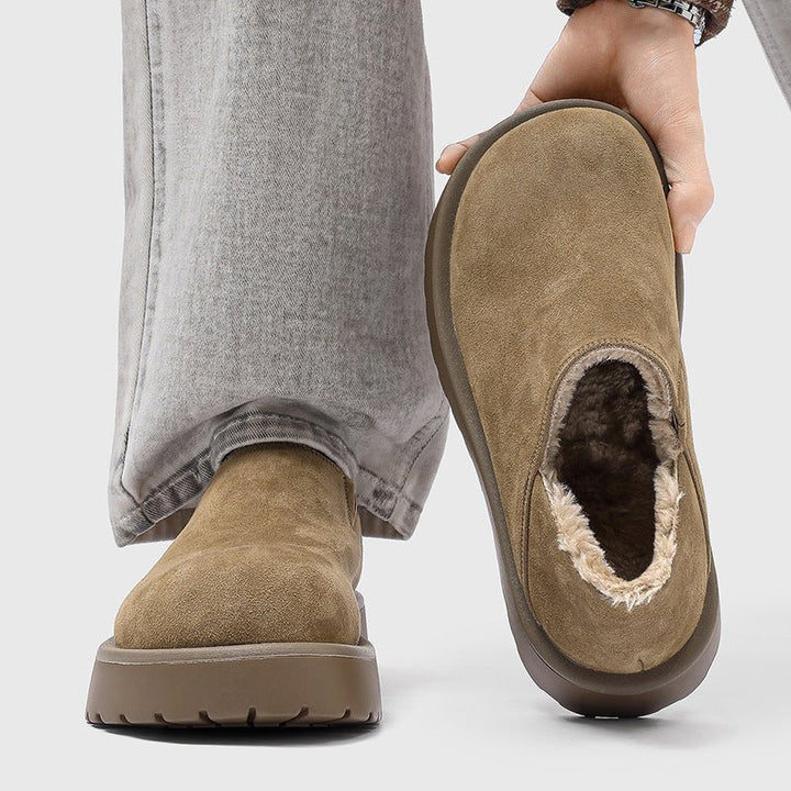 Men's Slip-On Suede Loafers with Faux Fur Lining and Thick Sole