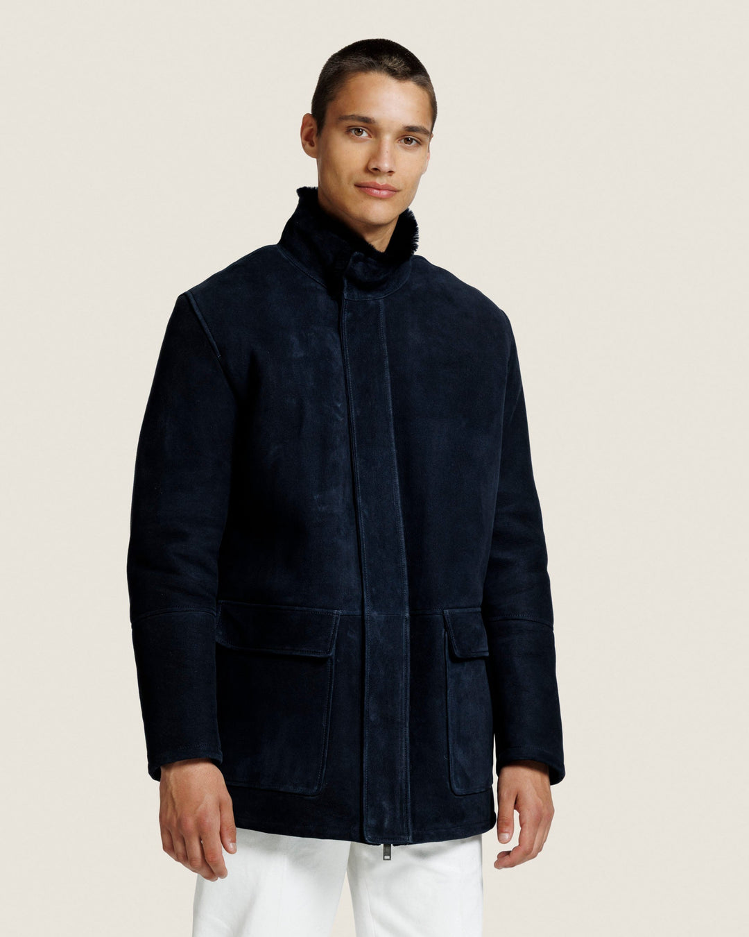 Veste Homme - Col Montant, Zip Couvert et Poches à Rabat