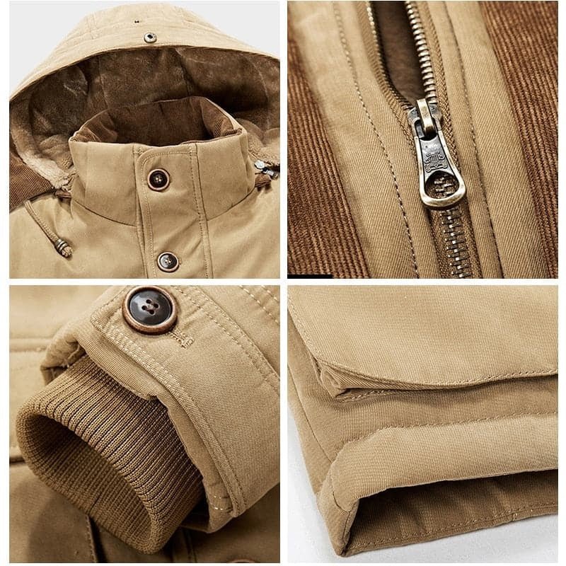 Veste d'Hiver Homme Doublée Polaire à Capuche Multi Poches