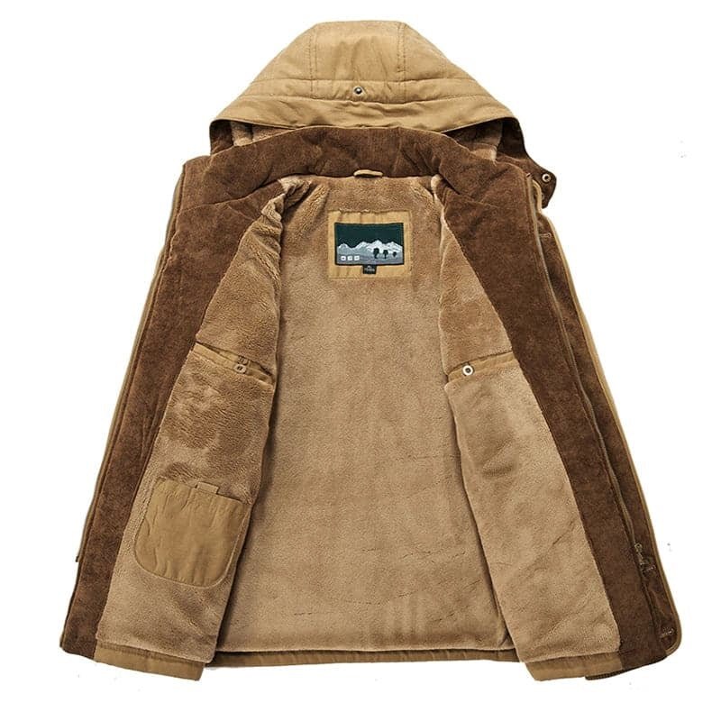 Veste d'Hiver Homme Doublée Polaire à Capuche Multi Poches