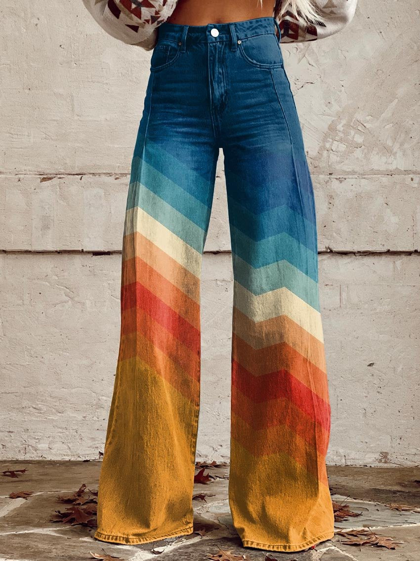 Women's wide-leg trousers - Retro zigzag pattern