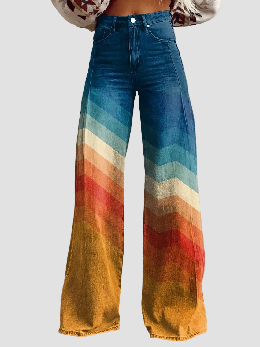 Women's wide-leg trousers - Retro zigzag pattern