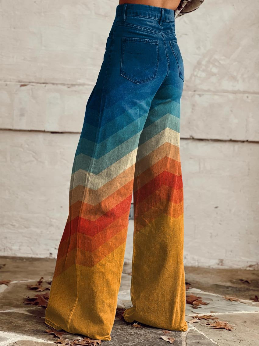 Women's wide-leg trousers - Retro zigzag pattern