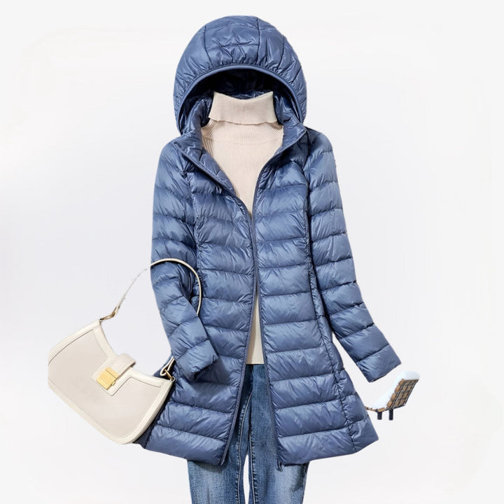 Women's Long Padded Hooded Coat with Zip Closure and Side Pockets