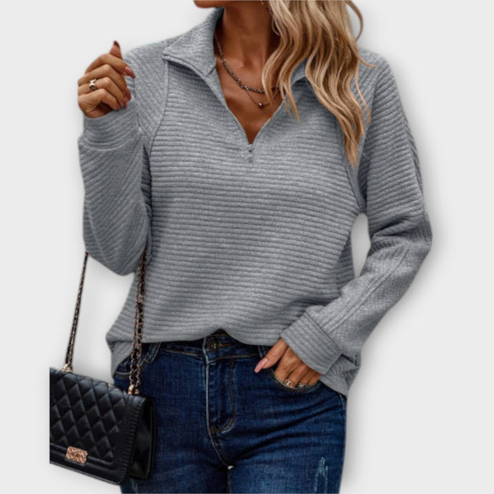 Pull Femme Rose Côtelé à Demi-Zip