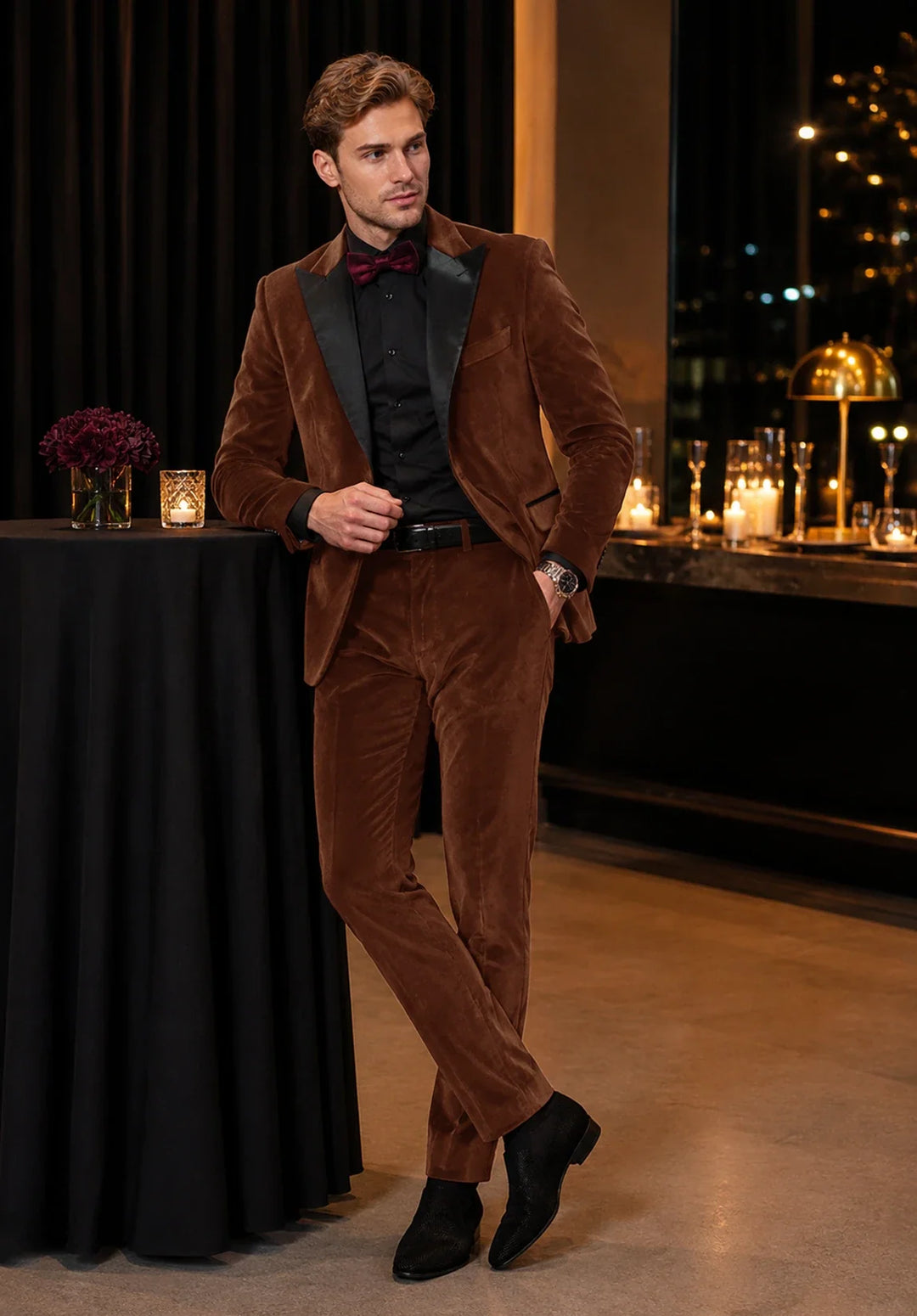 Men’s Slim Fit Two-Piece Velvet Tuxedo with Satin Peak Lapel