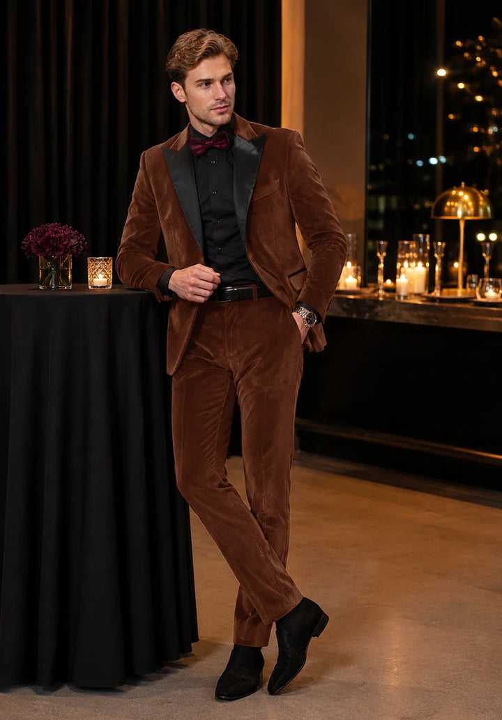 Men’s Slim Fit Two-Piece Velvet Tuxedo with Satin Peak Lapel