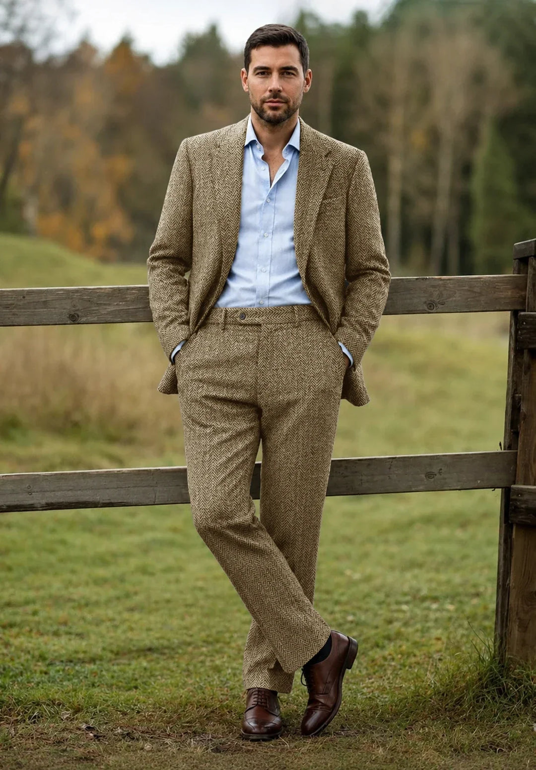 Herredragt i to dele med slim fit, sildebensmønster og enkeltradet jakke