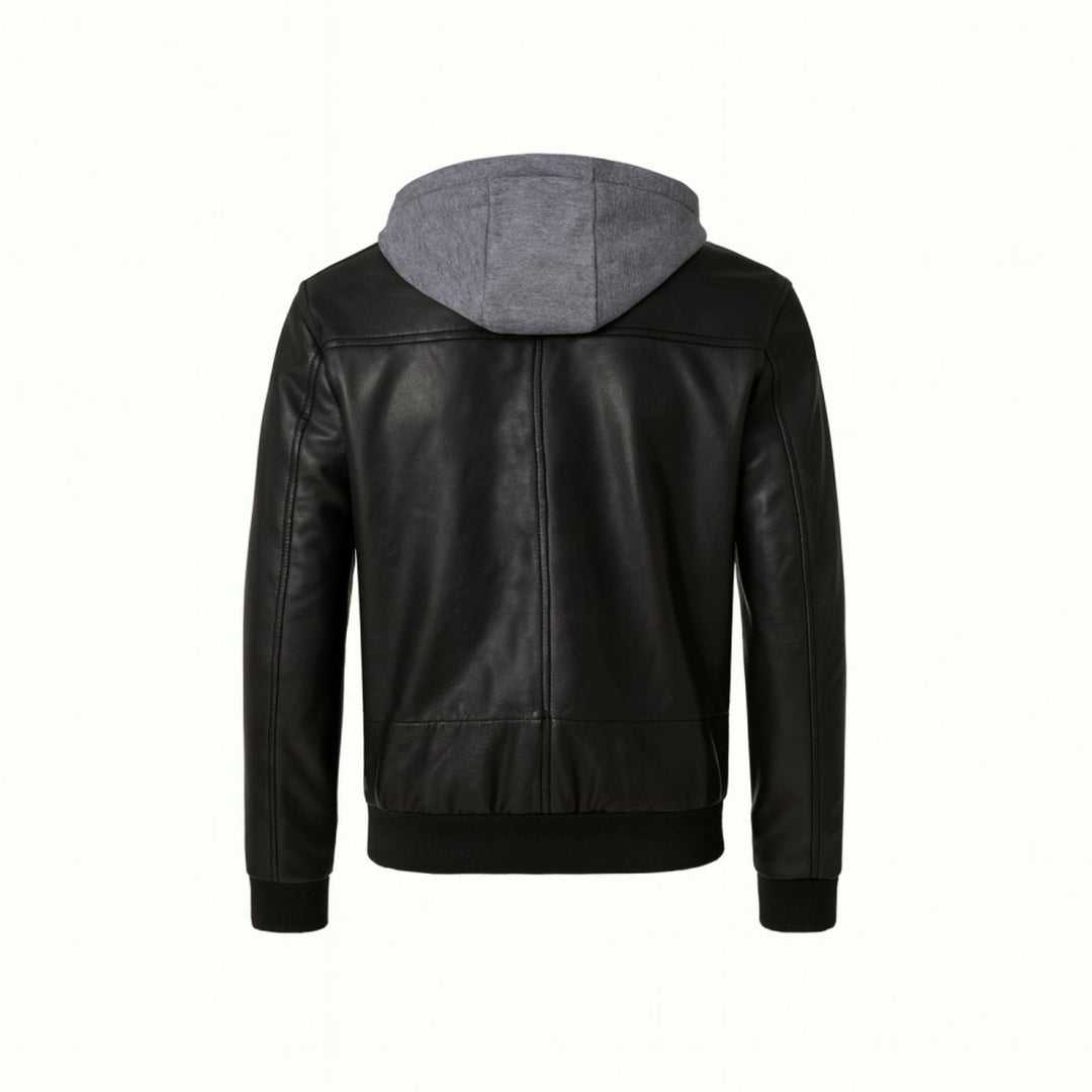 Herenleren jas met afneembare capuchon