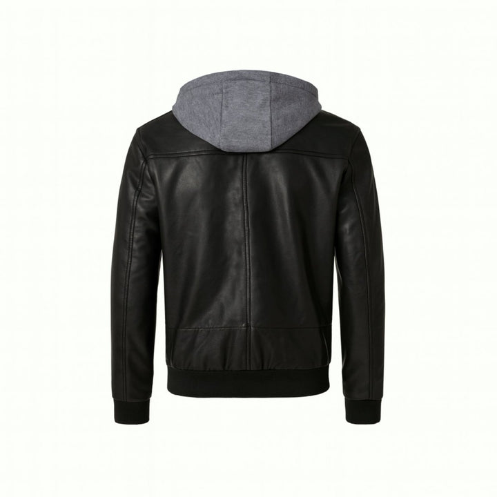 Herenleren jas met afneembare capuchon