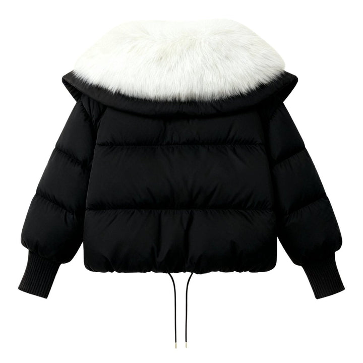 Piumino da donna con collo oversize in vera pelliccia di volpe