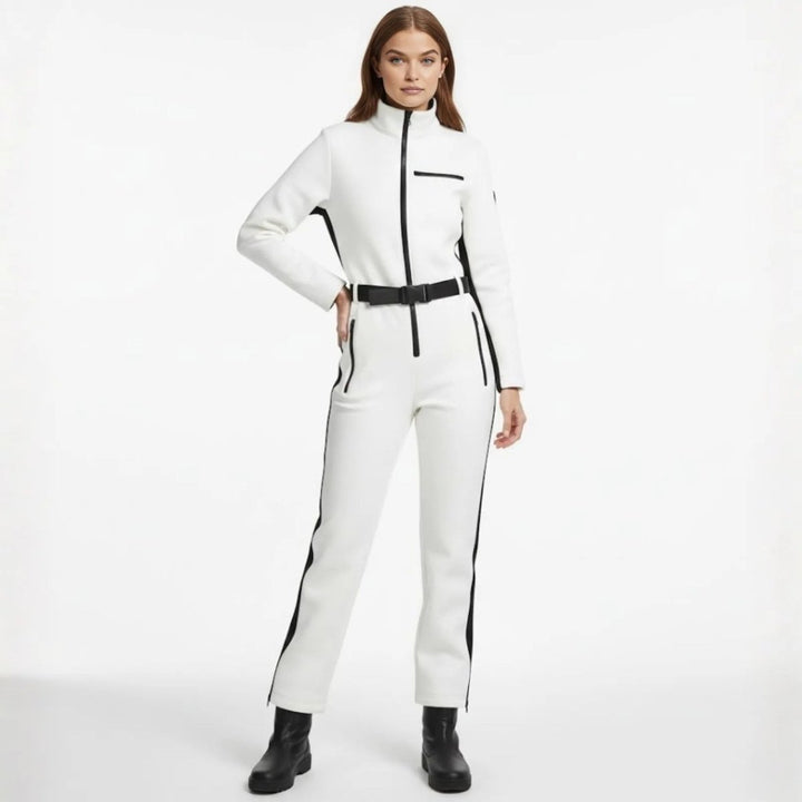 Getailleerd dames-skioverall van softshell, gevoerd met fleece