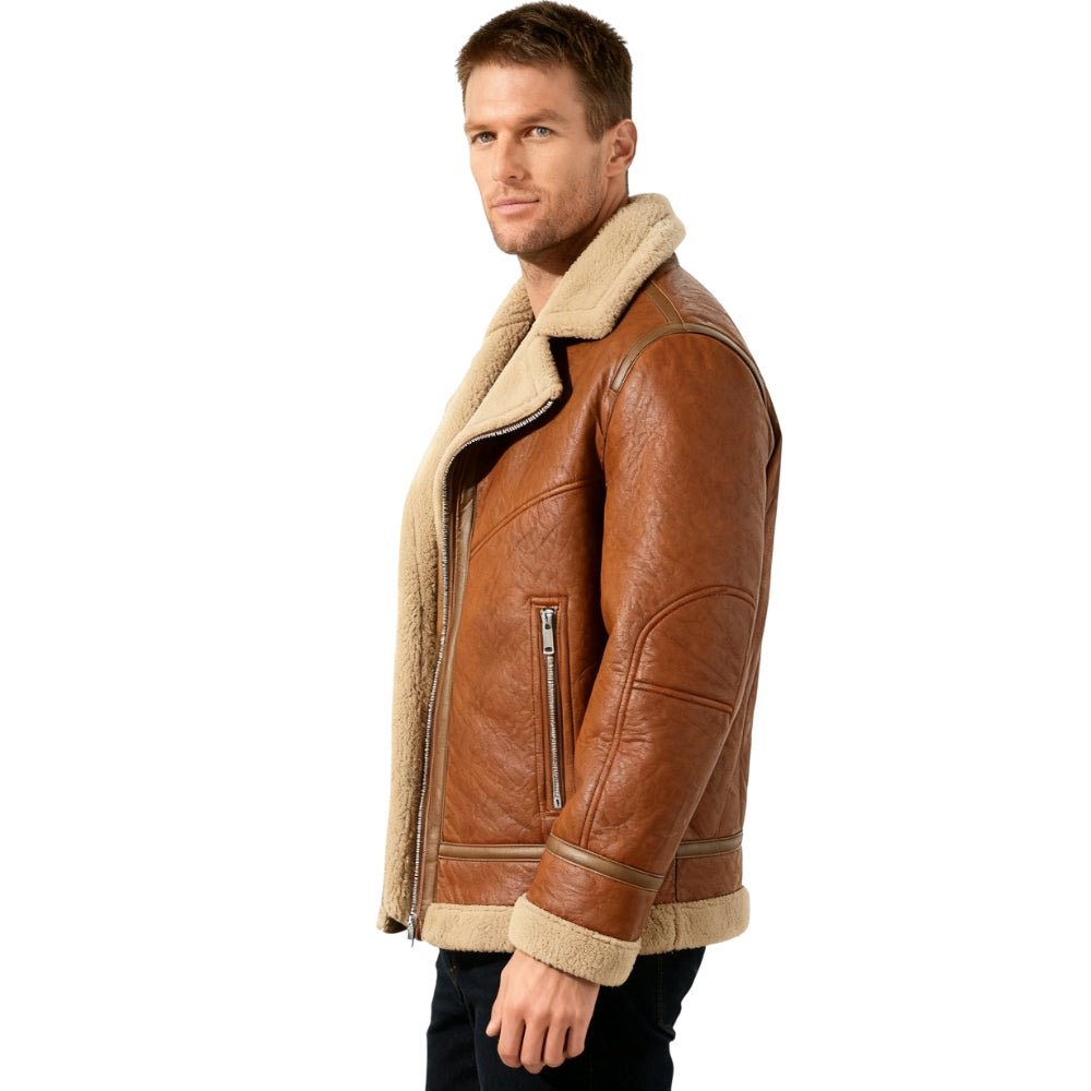 Blouson Aviateur Homme Mouton Retourné Col Fourrure